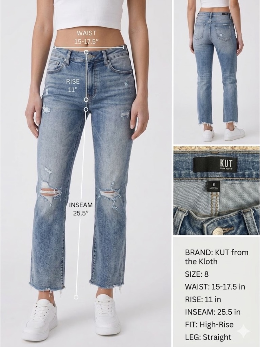 Kut from the Kloth Straight Leg Raw Hem Distressed Jeans